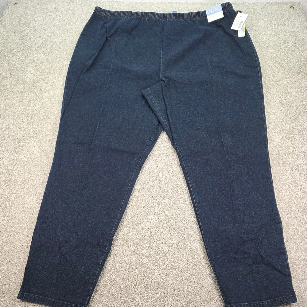 New Liz & Me Women 4X Dark Wash Stretch Denim Elastic Waist Pull On Pants 301112